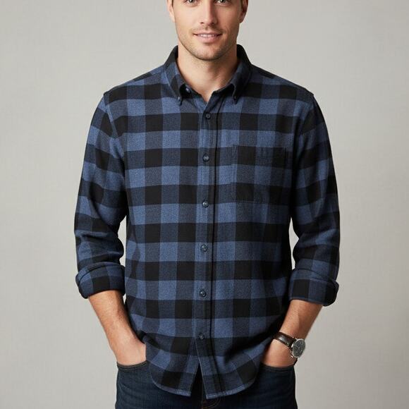 Weatherproof Vintage Blue Black Flannel Shirt XL Button Down Plaid Workwear - Picture 1 of 10